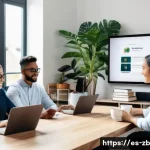 Home 21 소셜미디어 사용을 통한 자기계발 리소스 - A diverse group of young professionals actively participating in a virtual webinar on digital market...